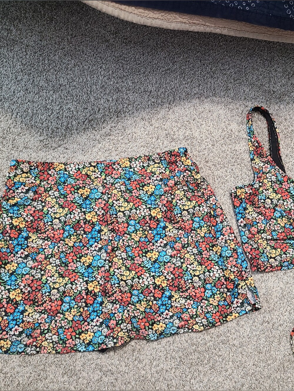 Lands End Target Black Floral Two Piece Swim Skirt Set Size M
